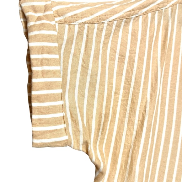 Pact Organic Cotton Tan White Striped Boxy Pullover Collared Blouse Top - Picture 6 of 11